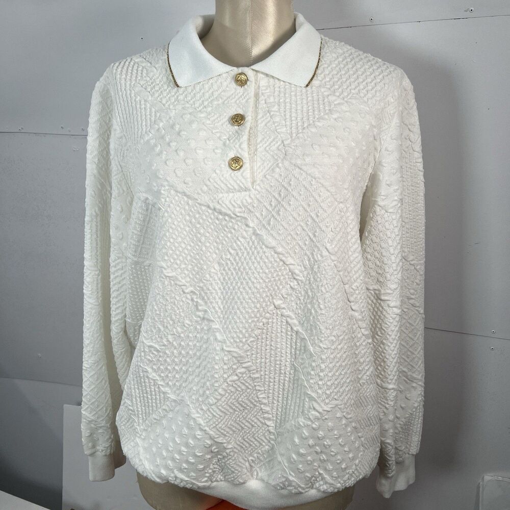 VTG Alfred Dunner Sweater Large 80s Gold Buttons Old Money Granny nautical